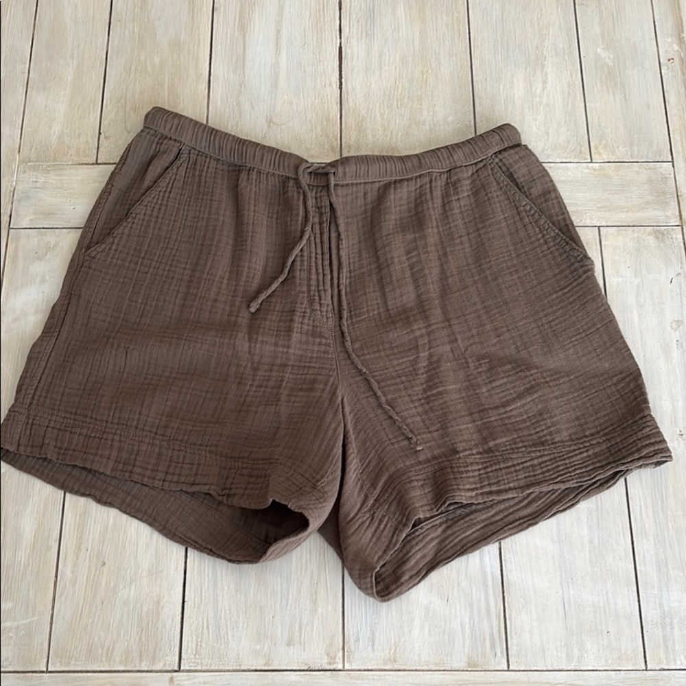 Dylan Brown Green Crinkle Gauze 100% Cotton Drawstring Shorts XL